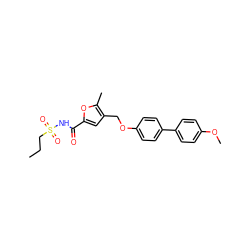 CCCS(=O)(=O)NC(=O)c1cc(COc2ccc(-c3ccc(OC)cc3)cc2)c(C)o1 ZINC000003962733