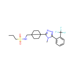 CCCS(=O)(=O)NCC12CCC(c3nnc(-c4ccccc4C(F)(F)F)n3C)(CC1)CC2 ZINC000071317763