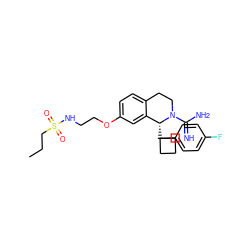 CCCS(=O)(=O)NCCOc1ccc2c(c1)[C@@H](C1(c3ccc(F)cc3)CCC1)N(C(=N)N)CC2 ZINC000117337018