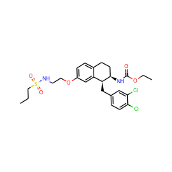 CCCS(=O)(=O)NCCOc1ccc2c(c1)[C@H](Cc1ccc(Cl)c(Cl)c1)[C@H](NC(=O)OCC)CC2 ZINC000202732935