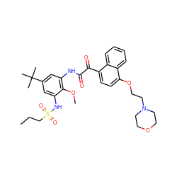 CCCS(=O)(=O)Nc1cc(C(C)(C)C)cc(NC(=O)C(=O)c2ccc(OCCN3CCOCC3)c3ccccc23)c1OC ZINC000116631479