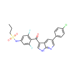 CCCS(=O)(=O)Nc1cc(F)c(C(=O)c2c[nH]c3ncc(-c4ccc(Cl)cc4)cc23)c(F)c1 ZINC000145993830