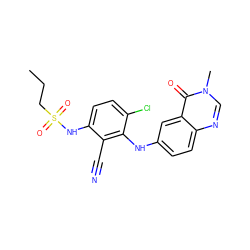 CCCS(=O)(=O)Nc1ccc(Cl)c(Nc2ccc3ncn(C)c(=O)c3c2)c1C#N ZINC000169308830