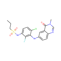 CCCS(=O)(=O)Nc1ccc(Cl)c(Nc2ccc3ncn(C)c(=O)c3c2)c1F ZINC000169308829