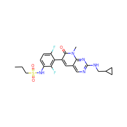 CCCS(=O)(=O)Nc1ccc(F)c(-c2cc3cnc(NCC4CC4)nc3n(C)c2=O)c1F ZINC000084635712