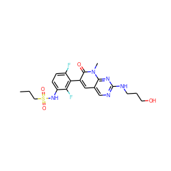 CCCS(=O)(=O)Nc1ccc(F)c(-c2cc3cnc(NCCCO)nc3n(C)c2=O)c1F ZINC000084616404