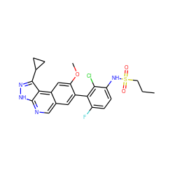 CCCS(=O)(=O)Nc1ccc(F)c(-c2cc3cnc4[nH]nc(C5CC5)c4c3cc2OC)c1Cl ZINC000146808958