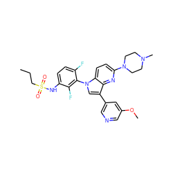 CCCS(=O)(=O)Nc1ccc(F)c(-n2cc(-c3cncc(OC)c3)c3nc(N4CCN(C)CC4)ccc32)c1F ZINC000169709986