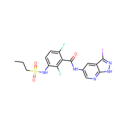 CCCS(=O)(=O)Nc1ccc(F)c(C(=O)Nc2cnc3[nH]nc(I)c3c2)c1F ZINC000072141085
