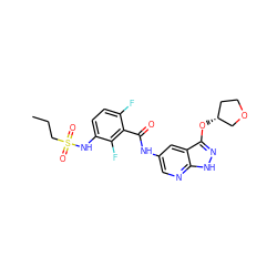 CCCS(=O)(=O)Nc1ccc(F)c(C(=O)Nc2cnc3[nH]nc(O[C@@H]4CCOC4)c3c2)c1F ZINC000072181200