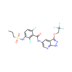 CCCS(=O)(=O)Nc1ccc(F)c(C(=O)Nc2cnc3[nH]nc(OCC(F)(F)F)c3c2)c1F ZINC000072180267