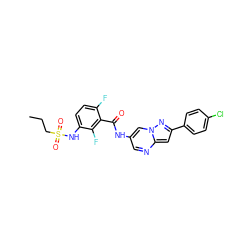 CCCS(=O)(=O)Nc1ccc(F)c(C(=O)Nc2cnc3cc(-c4ccc(Cl)cc4)nn3c2)c1F ZINC000096937600