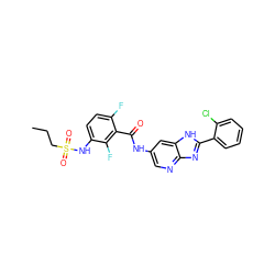CCCS(=O)(=O)Nc1ccc(F)c(C(=O)Nc2cnc3nc(-c4ccccc4Cl)[nH]c3c2)c1F ZINC000096937590