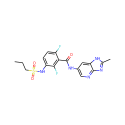 CCCS(=O)(=O)Nc1ccc(F)c(C(=O)Nc2cnc3nc(C)[nH]c3c2)c1F ZINC000096935522