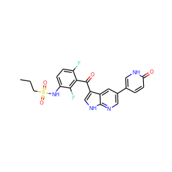 CCCS(=O)(=O)Nc1ccc(F)c(C(=O)c2c[nH]c3ncc(-c4ccc(=O)[nH]c4)cc23)c1F ZINC000142582546