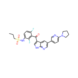 CCCS(=O)(=O)Nc1ccc(F)c(C(=O)c2c[nH]c3ncc(-c4ccc(N5CCCC5)nc4)cc23)c1F ZINC000113516479