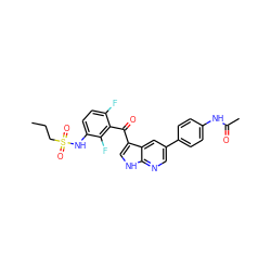 CCCS(=O)(=O)Nc1ccc(F)c(C(=O)c2c[nH]c3ncc(-c4ccc(NC(C)=O)cc4)cc23)c1F ZINC000113511430