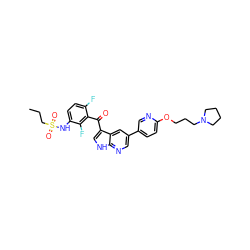 CCCS(=O)(=O)Nc1ccc(F)c(C(=O)c2c[nH]c3ncc(-c4ccc(OCCCN5CCCC5)nc4)cc23)c1F ZINC000113516695