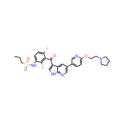 CCCS(=O)(=O)Nc1ccc(F)c(C(=O)c2c[nH]c3ncc(-c4ccc(OCCN5CCCC5)nc4)cc23)c1F ZINC000113510356