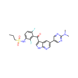 CCCS(=O)(=O)Nc1ccc(F)c(C(=O)c2c[nH]c3ncc(-c4cnc(N(C)C)nc4)cc23)c1F ZINC000113515453