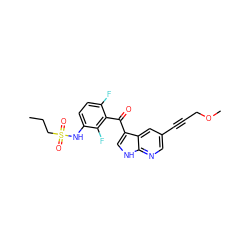 CCCS(=O)(=O)Nc1ccc(F)c(C(=O)c2c[nH]c3ncc(C#CCOC)cc23)c1F ZINC000113507477