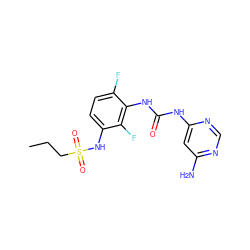 CCCS(=O)(=O)Nc1ccc(F)c(NC(=O)Nc2cc(N)ncn2)c1F ZINC000084668841