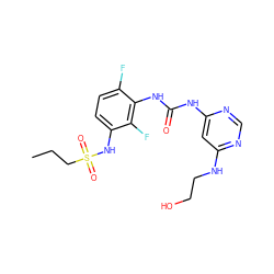 CCCS(=O)(=O)Nc1ccc(F)c(NC(=O)Nc2cc(NCCO)ncn2)c1F ZINC000084668842