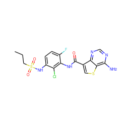 CCCS(=O)(=O)Nc1ccc(F)c(NC(=O)c2csc3c(N)ncnc23)c1Cl ZINC000084669481