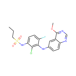 CCCS(=O)(=O)Nc1ccc(F)c(Nc2ccc3ncnc(OC)c3c2)c1Cl ZINC000143513807