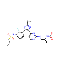 CCCS(=O)(=O)Nc1cccc(-c2[nH]c(C(C)(C)C)nc2-c2ccnc(NC[C@H](C)NC(=O)OC)n2)c1F ZINC000169694695