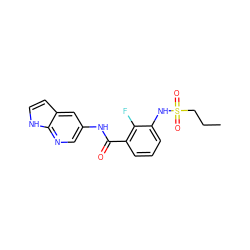CCCS(=O)(=O)Nc1cccc(C(=O)Nc2cnc3[nH]ccc3c2)c1F ZINC000072180663