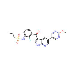 CCCS(=O)(=O)Nc1cccc(C(=O)c2c[nH]c3ncc(-c4cnc(OC)nc4)cc23)c1F ZINC000113516637