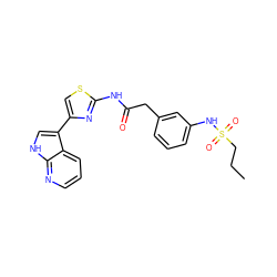 CCCS(=O)(=O)Nc1cccc(CC(=O)Nc2nc(-c3c[nH]c4ncccc34)cs2)c1 ZINC000202019457