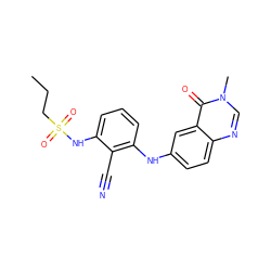 CCCS(=O)(=O)Nc1cccc(Nc2ccc3ncn(C)c(=O)c3c2)c1C#N ZINC000143518406