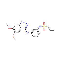 CCCS(=O)(=O)Nc1cccc(Nc2ncnc3cc(OC)c(OC)cc23)c1 ZINC001772593051