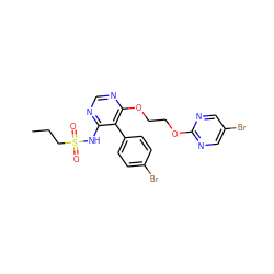 CCCS(=O)(=O)Nc1ncnc(OCCOc2ncc(Br)cn2)c1-c1ccc(Br)cc1 ZINC000095553720