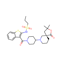 CCCS(=O)(=O)Nc1sc2ccccc2c1C(=O)N1CCC(N2CCC[C@@]3(C2)CC(C)(C)OC3=O)CC1 ZINC000073139498