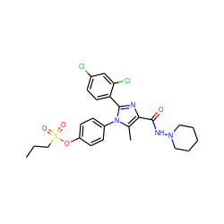 CCCS(=O)(=O)Oc1ccc(-n2c(-c3ccc(Cl)cc3Cl)nc(C(=O)NN3CCCCC3)c2C)cc1 ZINC000135919931