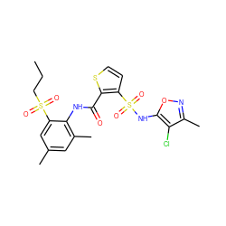 CCCS(=O)(=O)c1cc(C)cc(C)c1NC(=O)c1sccc1S(=O)(=O)Nc1onc(C)c1Cl ZINC000026146664