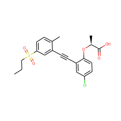 CCCS(=O)(=O)c1ccc(C)c(C#Cc2cc(Cl)ccc2O[C@@H](C)C(=O)O)c1 ZINC000073388703