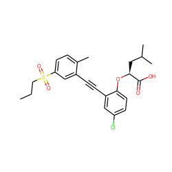 CCCS(=O)(=O)c1ccc(C)c(C#Cc2cc(Cl)ccc2O[C@@H](CC(C)C)C(=O)O)c1 ZINC000073196603