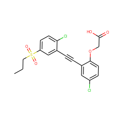 CCCS(=O)(=O)c1ccc(Cl)c(C#Cc2cc(Cl)ccc2OCC(=O)O)c1 ZINC000073196689