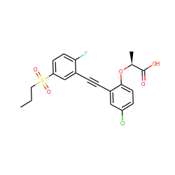 CCCS(=O)(=O)c1ccc(F)c(C#Cc2cc(Cl)ccc2O[C@@H](C)C(=O)O)c1 ZINC000073196540