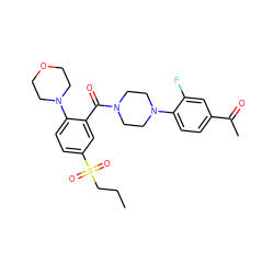 CCCS(=O)(=O)c1ccc(N2CCOCC2)c(C(=O)N2CCN(c3ccc(C(C)=O)cc3F)CC2)c1 ZINC000040430672