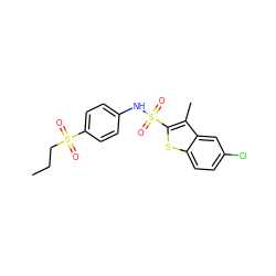 CCCS(=O)(=O)c1ccc(NS(=O)(=O)c2sc3ccc(Cl)cc3c2C)cc1 ZINC000001040623