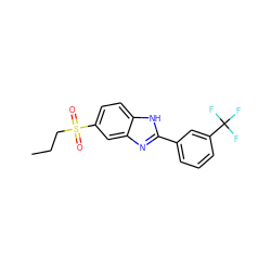 CCCS(=O)(=O)c1ccc2[nH]c(-c3cccc(C(F)(F)F)c3)nc2c1 ZINC000084722642