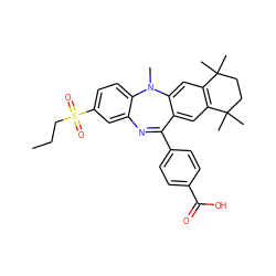 CCCS(=O)(=O)c1ccc2c(c1)N=C(c1ccc(C(=O)O)cc1)c1cc3c(cc1N2C)C(C)(C)CCC3(C)C ZINC000028708826