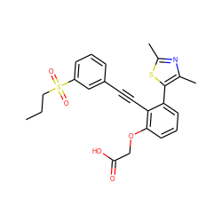 CCCS(=O)(=O)c1cccc(C#Cc2c(OCC(=O)O)cccc2-c2sc(C)nc2C)c1 ZINC000073196800