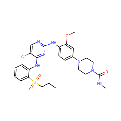 CCCS(=O)(=O)c1ccccc1Nc1nc(Nc2ccc(N3CCN(C(=O)NC)CC3)cc2OC)ncc1Cl ZINC000049694665