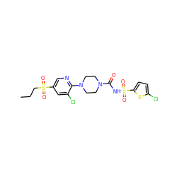 CCCS(=O)(=O)c1cnc(N2CCN(C(=O)NS(=O)(=O)c3ccc(Cl)s3)CC2)c(Cl)c1 ZINC000096272824